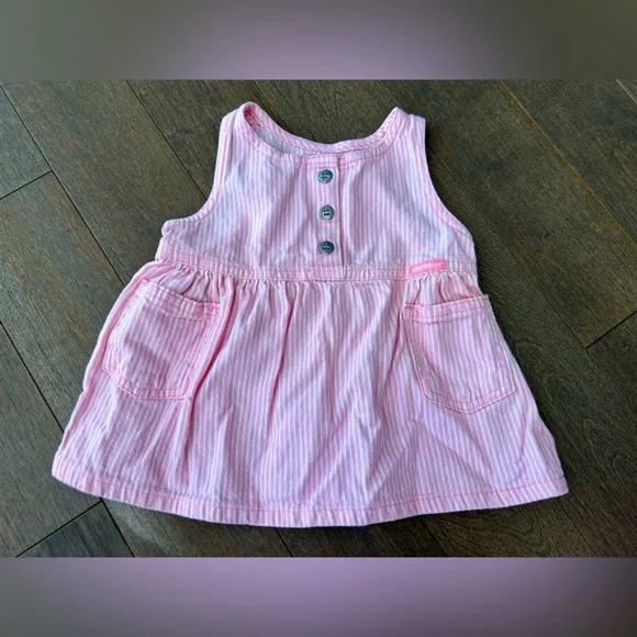 Vintage‎ Oshkosh b’gosh pink pinstriped dress size 12 months - Picture 2 of 5